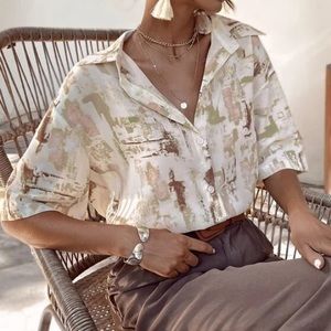 Graphic button front blouse